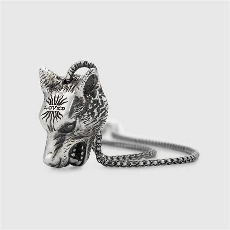 gucci anger forest wolf head men's silver pendant|gucci anger forest pendant.